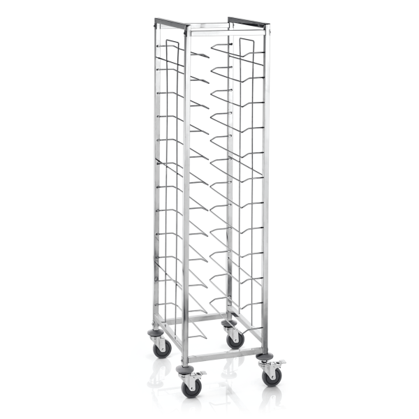 Chariot à plateaux inox chromé - Pour 12 plateaux 45,5 x 35,5 cm
