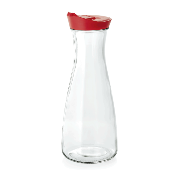 Carafe en verre avec couvercle en plastique rouge - 1 L (lot de 12)