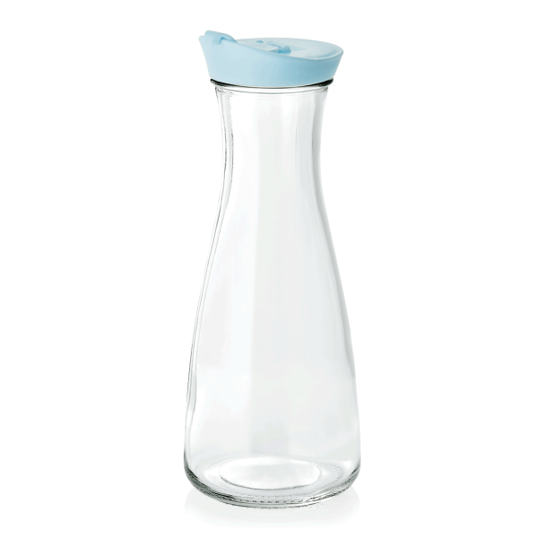 Carafe en verre avec couvercle en plastique bleu - 1 L (lot de 12)