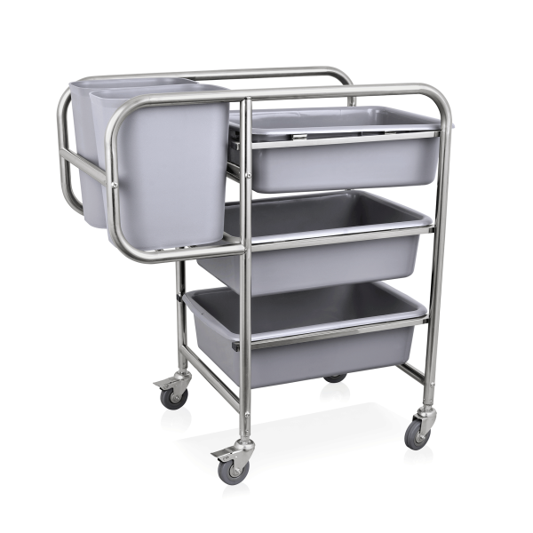 Chariot de rangement de la vaisselle - 3 bacs et 2 récipients - 80 x 44 x 93 cm
