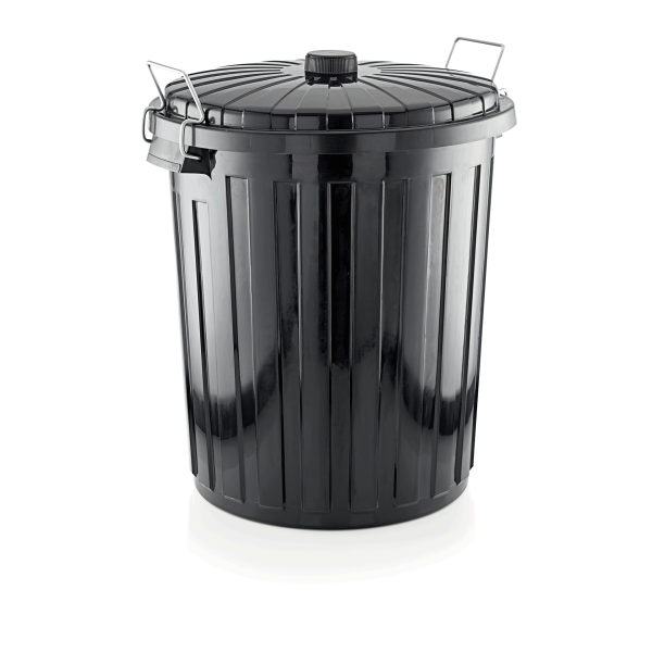 Poubelle en polypropylène noir avec couvercle - 55 L - Ø 46 cm