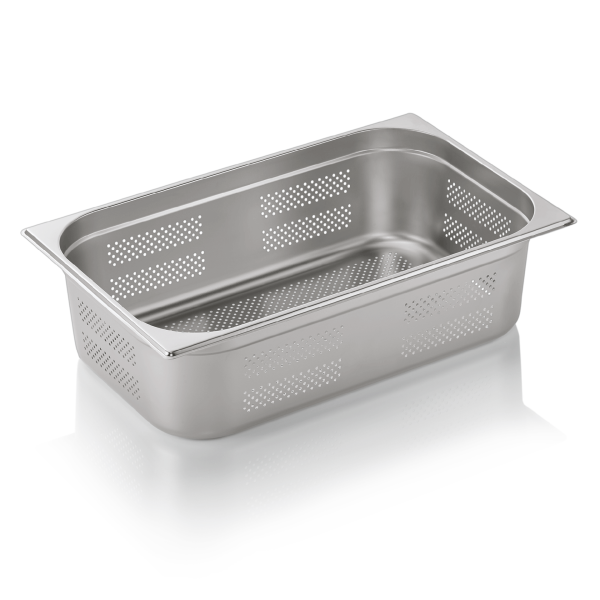 Bac gastro GN 1/1 perforé inox chromé - Profondeur 150 mm