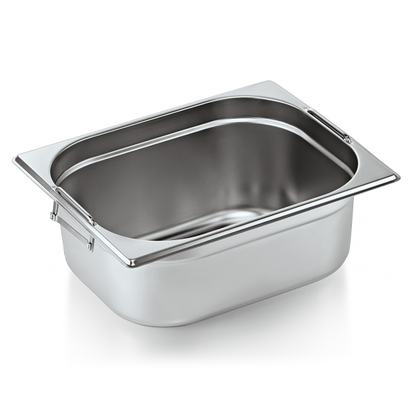Bac gastro GN 1/2 inox chromé avec poignées tombantes - Profondeur 150 mm