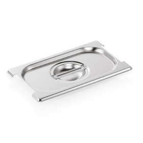 Couvercle GN 1/4 inox chromé avec évidement pour poignées tombantes