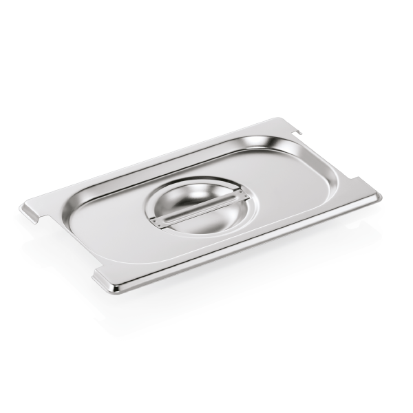 Couvercle GN 1/4 inox chromé avec évidement pour poignées tombantes